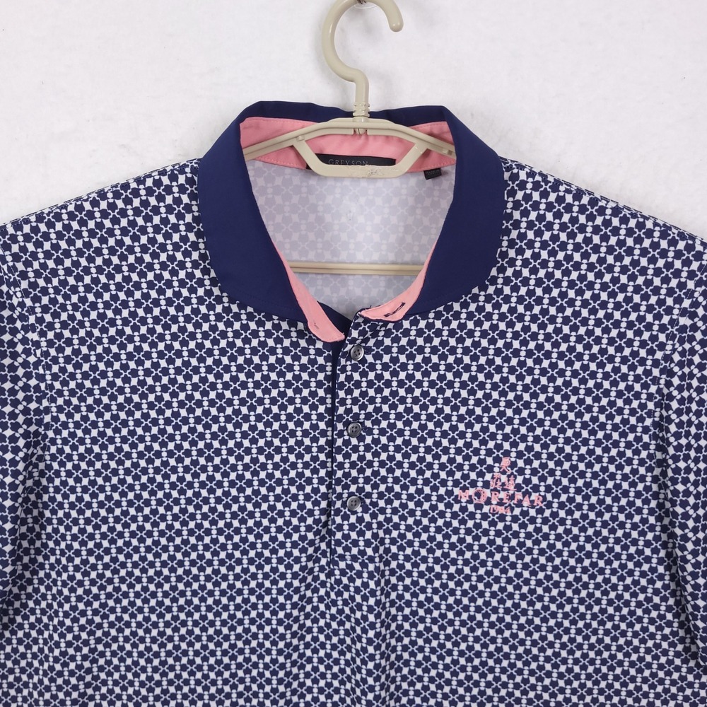 Greyson Polo Shirt Mens XL Navy Blue Geometric Morefar 1964 Golf Performance